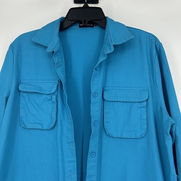 PLT Pretty Little Thing Blue Shacket Button Front Pockets Lightweight Size 8 - Picture 2 of 11